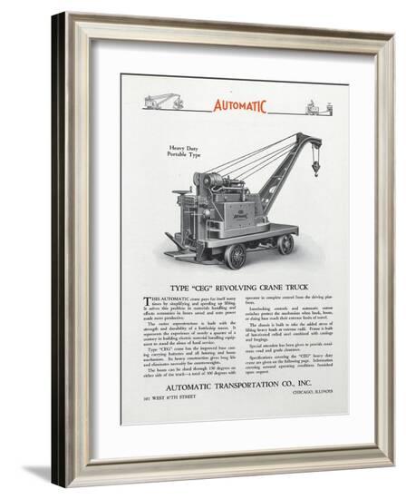 Automatic Transportation Company's Type Ceg Revolving Crane Truck--Framed Giclee Print