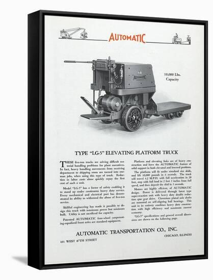 Automatic Transportation Company's Type Lg-5 Elevating Platform Truck-null-Framed Stretched Canvas