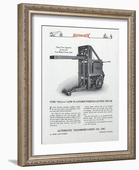 Automatic Transportation Company's Type Tlg 3-4 Low Platform Tiering Lifting Truck-null-Framed Giclee Print