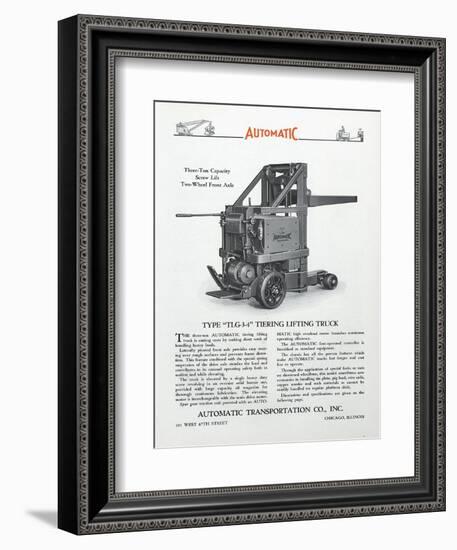 Automatic Transportation Company's Type Tlg 3-4 Tiering Lifting Truck-null-Framed Giclee Print