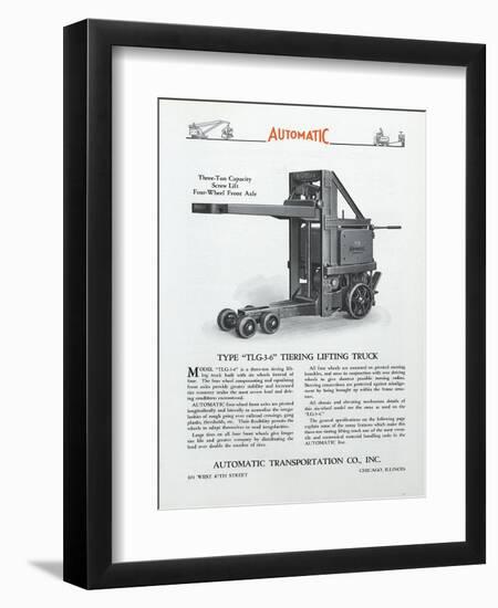 Automatic Transportation Company's Type Tlg 3-6 Tiering Lifting Truck-null-Framed Giclee Print