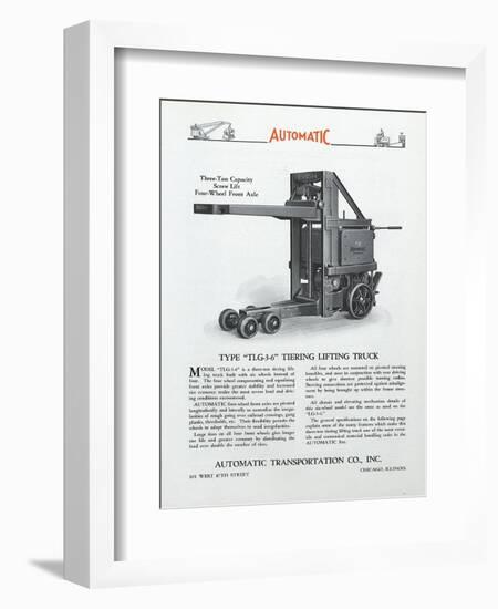 Automatic Transportation Company's Type Tlg 3-6 Tiering Lifting Truck-null-Framed Giclee Print