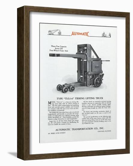 Automatic Transportation Company's Type Tlg 3-6 Tiering Lifting Truck-null-Framed Giclee Print