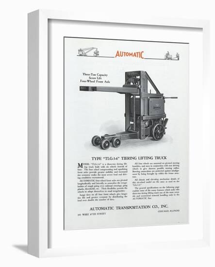 Automatic Transportation Company's Type Tlg 3-6 Tiering Lifting Truck-null-Framed Giclee Print