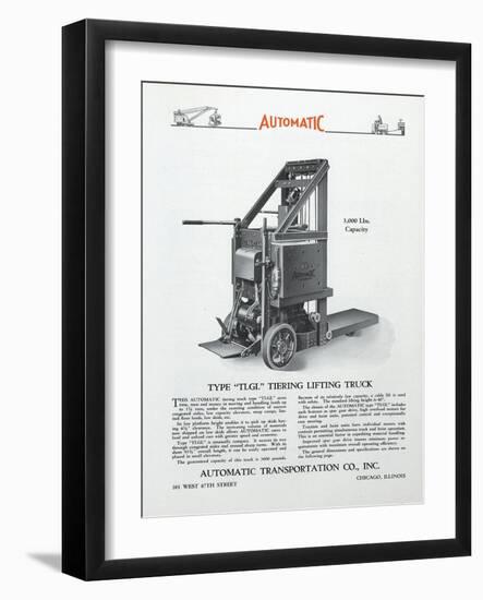 Automatic Transportation Company's Type Tlgl Tiering Lifting Truck-null-Framed Giclee Print