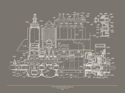 'Automobile Engine Blueprint' Giclee Print - The Vintage Collection