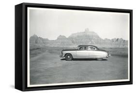 Automobile in Front of Western Mesas-null-Framed Stretched Canvas