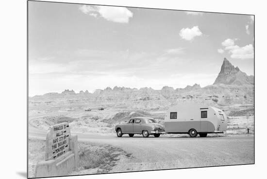Automobile & Trailer on Badlands Highway-Philip Gendreau-Mounted Premium Photographic Print