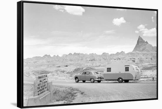 Automobile & Trailer on Badlands Highway-Philip Gendreau-Framed Stretched Canvas