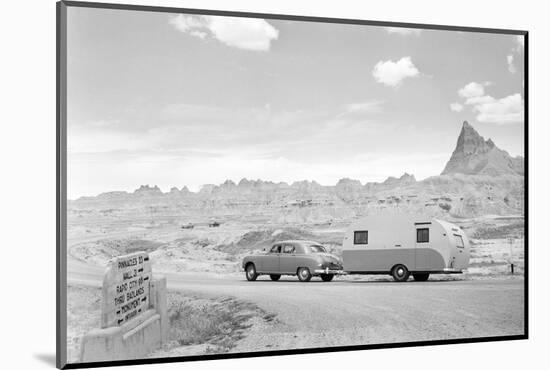 Automobile & Trailer on Badlands Highway-Philip Gendreau-Mounted Photographic Print