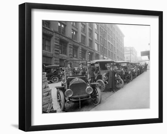 Automobiles at Second Avenue and Cherry Street, Seattle, 1909-Ashael Curtis-Framed Giclee Print