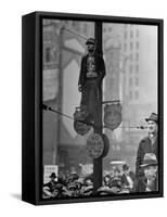 Automotive Union Member Watches from Private Perch During Mass Strike Demonstration-William Vandivert-Framed Stretched Canvas
