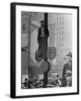 Automotive Union Member Watches from Private Perch During Mass Strike Demonstration-William Vandivert-Framed Photographic Print