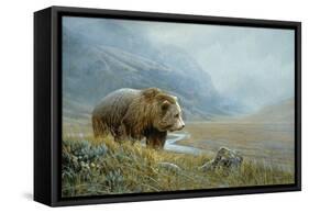 Autumn Ascent Grizzly-Michael Budden-Framed Stretched Canvas