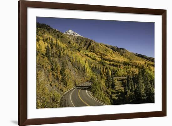 Autumn, aspen trees and Million Dollar Highway, Crystal Lake, Ouray, Colorado-Adam Jones-Framed Premium Photographic Print