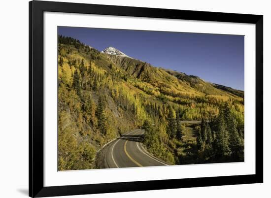 Autumn, aspen trees and Million Dollar Highway, Crystal Lake, Ouray, Colorado-Adam Jones-Framed Premium Photographic Print