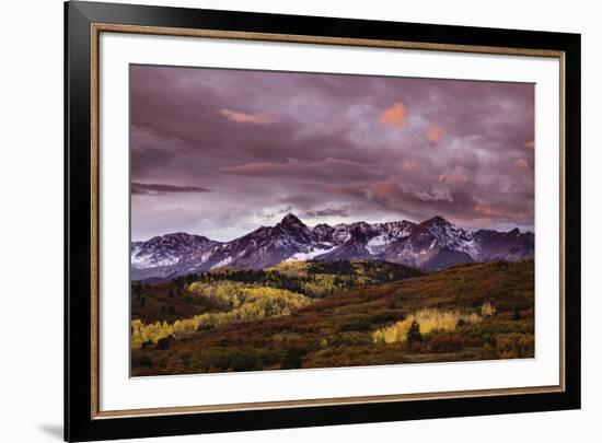 Autumn, aspen trees and Sneffels Range at sunset, Mount Sneffels Wilderness. Colorado-Adam Jones-Framed Premium Photographic Print