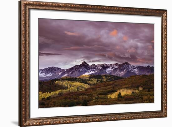 Autumn, aspen trees and Sneffels Range at sunset, Mount Sneffels Wilderness. Colorado-Adam Jones-Framed Premium Photographic Print