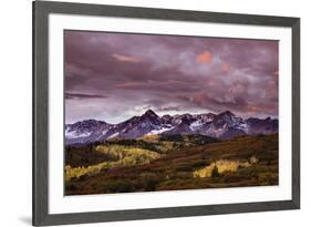 Autumn, aspen trees and Sneffels Range at sunset, Mount Sneffels Wilderness. Colorado-Adam Jones-Framed Premium Photographic Print