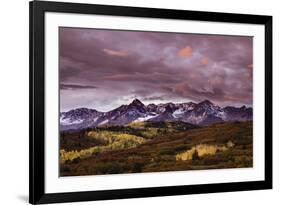 Autumn, aspen trees and Sneffels Range at sunset, Mount Sneffels Wilderness. Colorado-Adam Jones-Framed Photographic Print