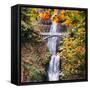 Autumn at Multnomah Falls, Square, Hood River, Columbia River Gorge, Oregon-Vincent James-Framed Stretched Canvas