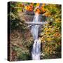 Autumn at Multnomah Falls, Square, Hood River, Columbia River Gorge, Oregon-Vincent James-Stretched Canvas