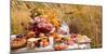 Autumn Bouquet of Beautiful Flowers and Berries in a Pumpkin on Wooden Table in the Garden. Concept-Julia Nikulchenkova-Mounted Photographic Print