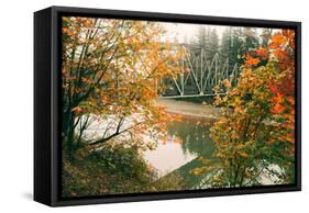 Autumn Bridge, Coulmbiua River Gorge, Portland, Oregon-Vincent James-Framed Stretched Canvas