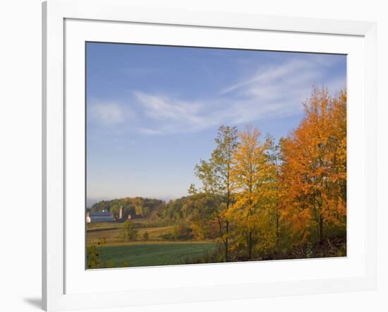 Autumn Colors accent farm buildings near Chippewa Falls, Wisconsin, USA-Chuck Haney-Framed Photographic Print