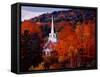 Autumn Colors and First Baptist Church of South Londonderry, Vermont, USA-Charles Sleicher-Framed Stretched Canvas