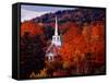 Autumn Colors and First Baptist Church of South Londonderry, Vermont, USA-Charles Sleicher-Framed Stretched Canvas