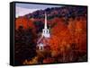 Autumn Colors and First Baptist Church of South Londonderry, Vermont, USA-Charles Sleicher-Framed Stretched Canvas