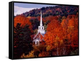 Autumn Colors and First Baptist Church of South Londonderry, Vermont, USA-Charles Sleicher-Framed Stretched Canvas