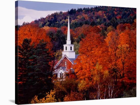 Autumn Colors and First Baptist Church of South Londonderry, Vermont, USA-Charles Sleicher-Stretched Canvas