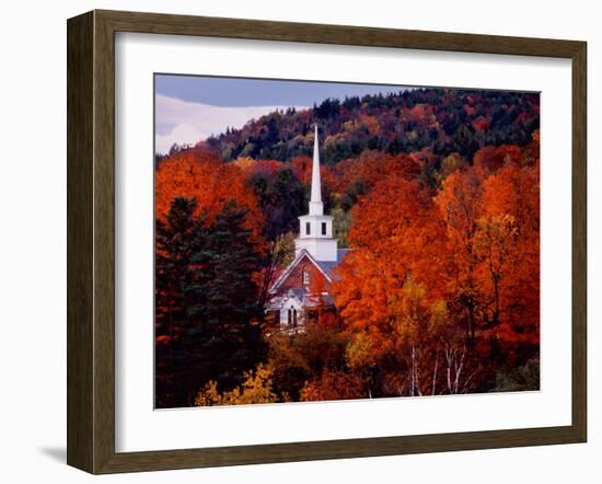 Autumn Colors and First Baptist Church of South Londonderry, Vermont, USA-Charles Sleicher-Framed Premium Photographic Print