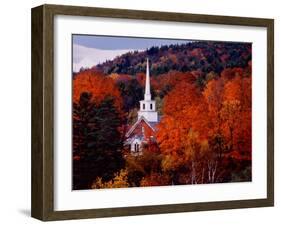 Autumn Colors and First Baptist Church of South Londonderry, Vermont, USA-Charles Sleicher-Framed Premium Photographic Print