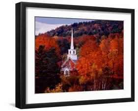 Autumn Colors and First Baptist Church of South Londonderry, Vermont, USA-Charles Sleicher-Framed Premium Photographic Print