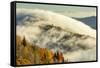 Autumn Colors and mist at sunrise, Blue Ridge Mountains at sunrise, North Carolina-Adam Jones-Framed Stretched Canvas