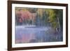 Autumn colors and mist on Council Lake at sunrise, Hiawatha National Forest, Michigan.-Adam Jones-Framed Photographic Print