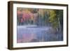 Autumn colors and mist on Council Lake at sunrise, Hiawatha National Forest, Michigan.-Adam Jones-Framed Photographic Print