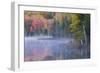 Autumn colors and mist on Council Lake at sunrise, Hiawatha National Forest, Michigan.-Adam Jones-Framed Photographic Print