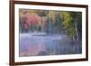 Autumn colors and mist on Council Lake at sunrise, Hiawatha National Forest, Michigan.-Adam Jones-Framed Photographic Print