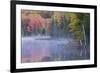 Autumn colors and mist on Council Lake at sunrise, Hiawatha National Forest, Michigan.-Adam Jones-Framed Photographic Print