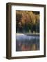 Autumn colors and mist on Council Lake at sunrise, Hiawatha National Forest, Michigan.-Adam Jones-Framed Photographic Print