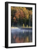 Autumn colors and mist on Council Lake at sunrise, Hiawatha National Forest, Michigan.-Adam Jones-Framed Photographic Print