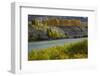 Autumn Colour at Bannockburn, and Kawarau Arm of Lake Dunstan, South Island, New Zealand-David Wall-Framed Photographic Print