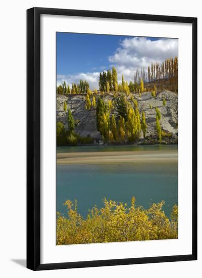 Autumn Colour at Bannockburn, and Kawarau Arm of Lake Dunstan, South Island, New Zealand-David Wall-Framed Photographic Print