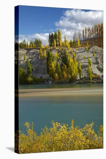 Autumn Colour at Bannockburn, and Kawarau Arm of Lake Dunstan, South Island, New Zealand-David Wall-Stretched Canvas