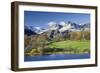 Autumn Colours Beside Loughrigg Tarn with Views to the Snow Dusted Mountains of the Langdale Pikes-Adam Burton-Framed Photographic Print