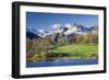 Autumn Colours Beside Loughrigg Tarn with Views to the Snow Dusted Mountains of the Langdale Pikes-Adam Burton-Framed Photographic Print